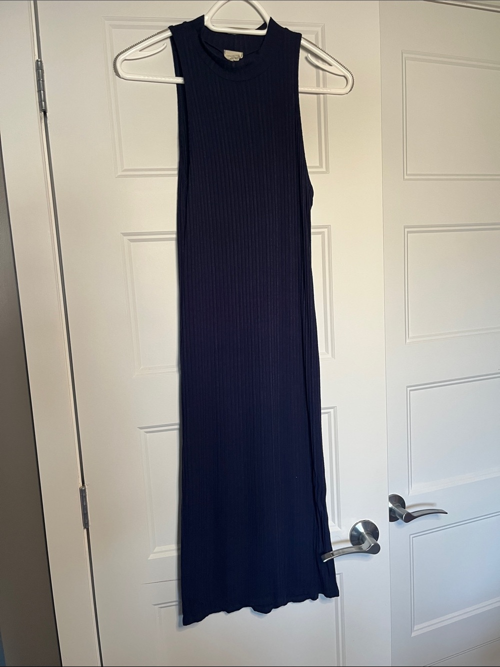 Sleeveless Bodycon Ribbed Midi Dress - Navy
